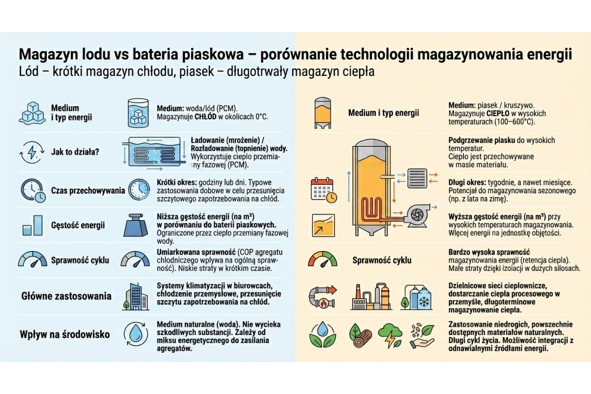Porównanie baterii piaskowej i baterii z przemianą fazową