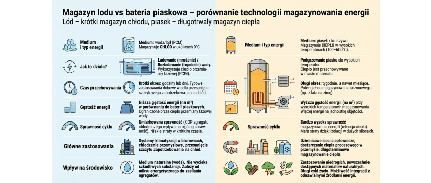 Porównanie baterii piaskowej i baterii z przemianą fazową